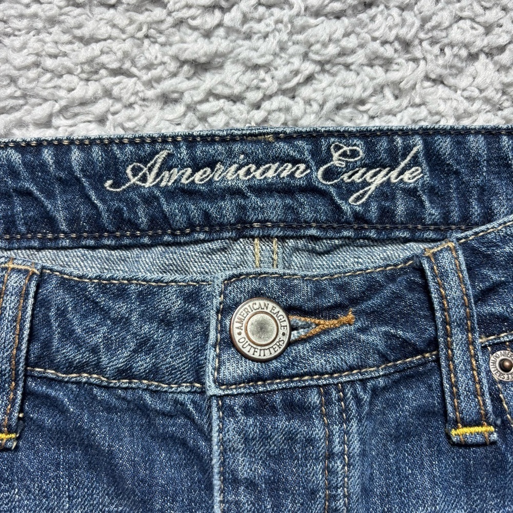 American Eagle Skirt Womens 6 Micro Button Fly Raw Hem Distressed Denim Mini - Picture 2 of 7